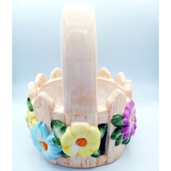 Ceramic Flower Basket Teleflora Hand Painted 10" Spring Decor Easter Vintage - Picture 4 of 12
